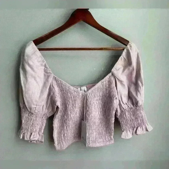 NWT MISA WOMEN’S CALLA SMOCKED PUFF SLEEVE LAVENDER TOP SIZE MEDIUM $250 MSRP - Picture 4 of 8